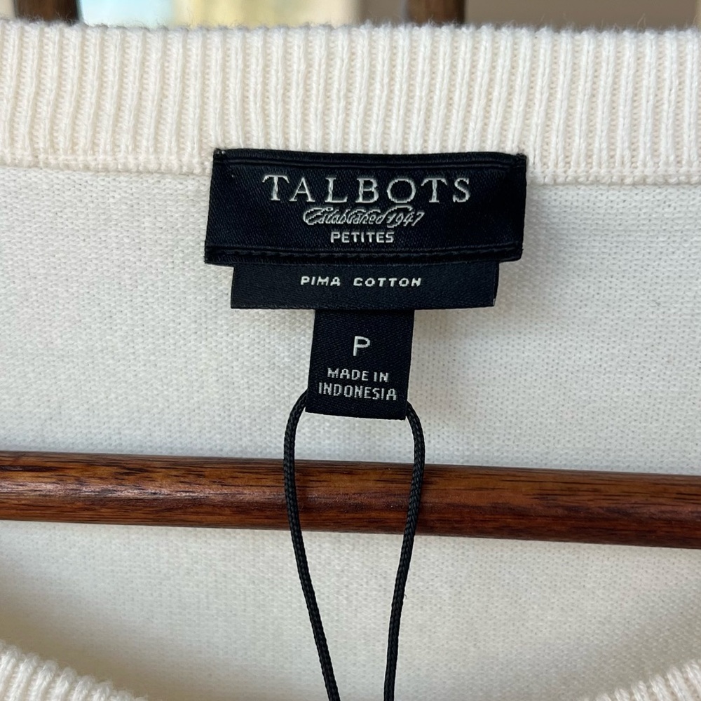 Talbots Cardigan Crewneck cotton-blend Ivory Button Up Sweater Petite Small - Picture 5 of 16